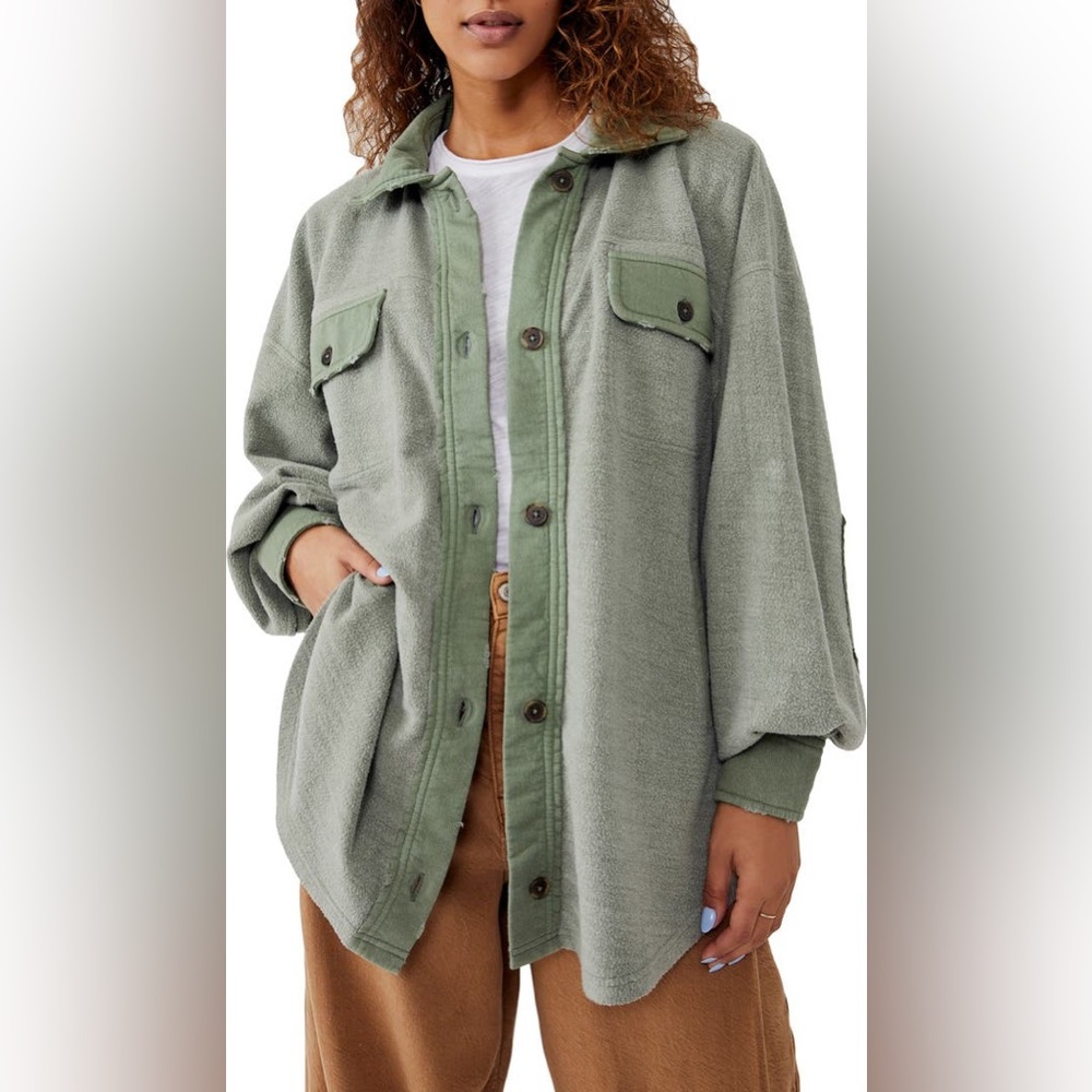 Free People Ruby Button-Front Fleece Shacket